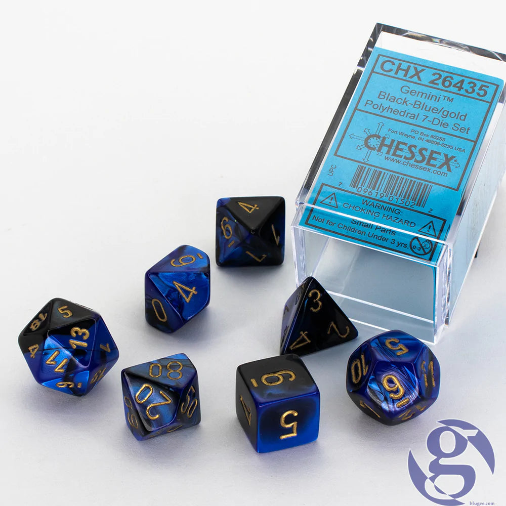 chessex polyhedral gemini dice set black-blue gold