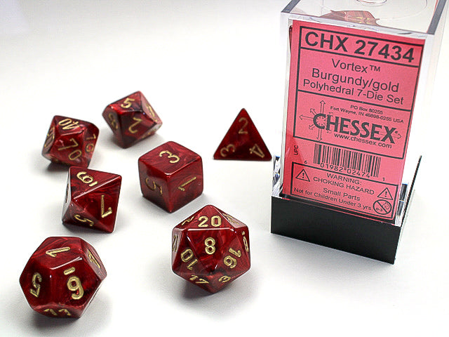 chessex polyhedral vortex dice set burgundy gold