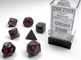 chessex polyhedral velvet dice set black red