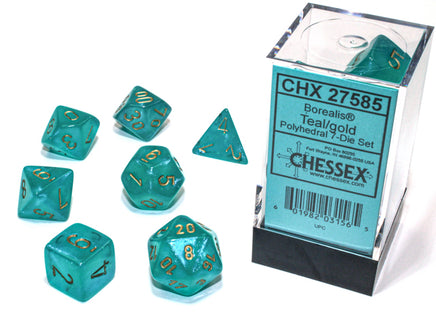 Chessex: Polyhedral Borealis Dice sets teal gold