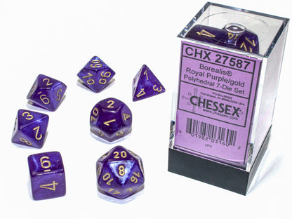 Chessex: Polyhedral Borealis Dice sets royal purple / gold