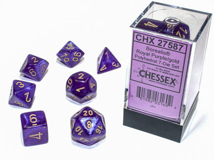 Chessex: Polyhedral Borealis Dice sets royal purple / gold