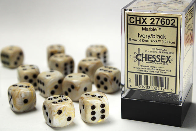 Chessex: D6 Marble™ Dice sets- 16mm white / black