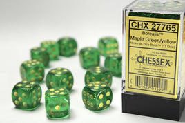 chessex D6 borealis dice set maple green yellow