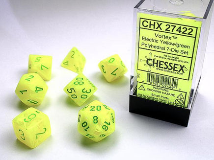chessex polyhedral festive dice set electric yellow green