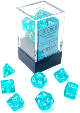 chessex translucent polyhedral dice set 10mm teal white