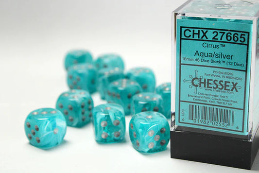 chessex D6 cirrus dice set 16mm aqua silver
