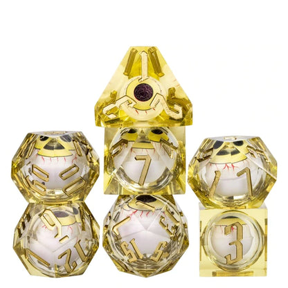 7 Piece Handcrafted Sharp Edged Dice Set With Liquid Core Eyeball