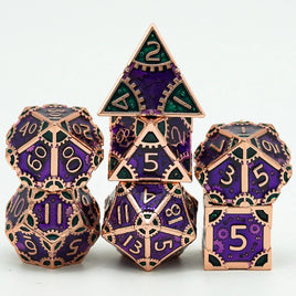 Metal Steampunk Style 7 Piece Polyhedral Dice Set With Bag