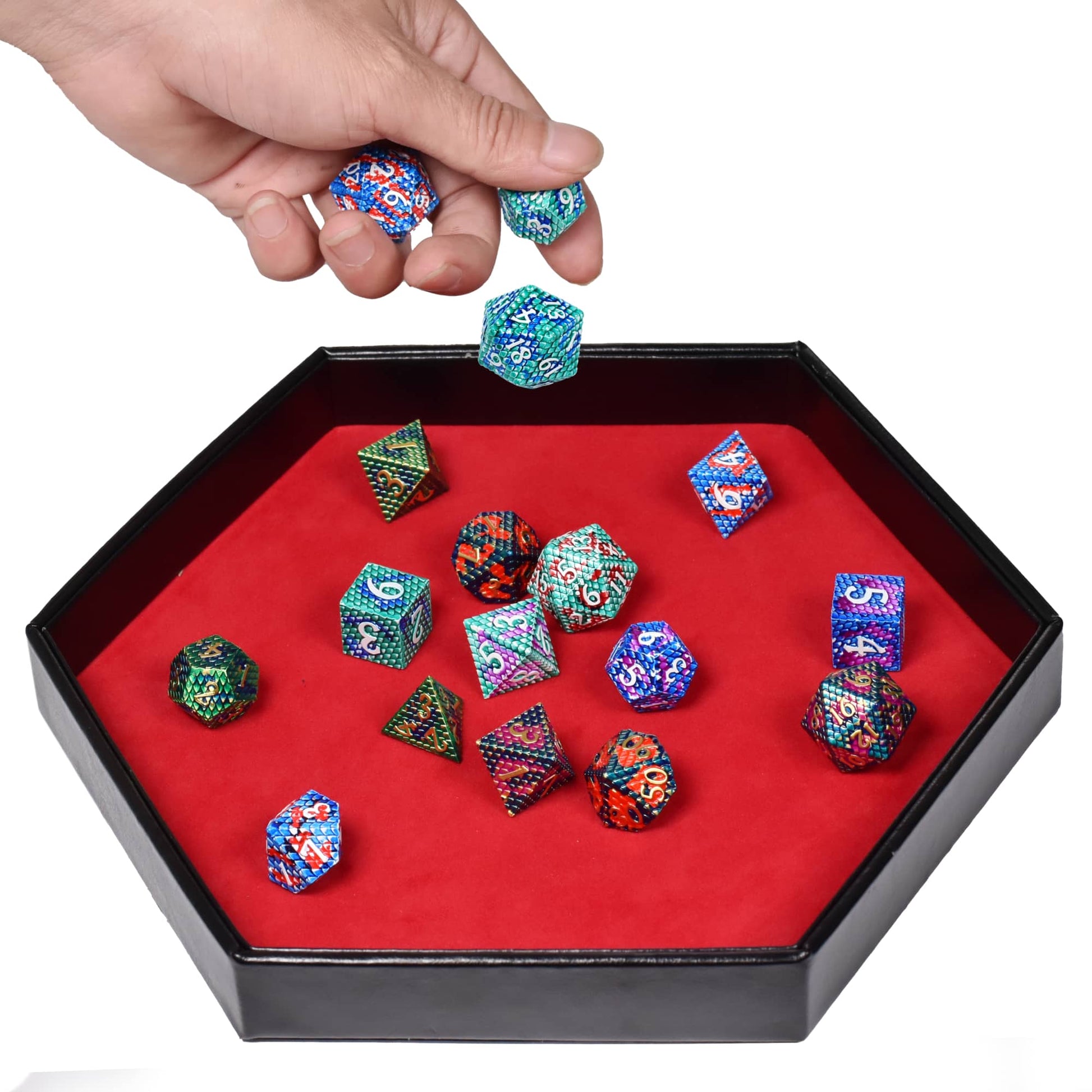 Hexagon Dice Tray & Dice Box Case All-In-One - Multiple Colors Available