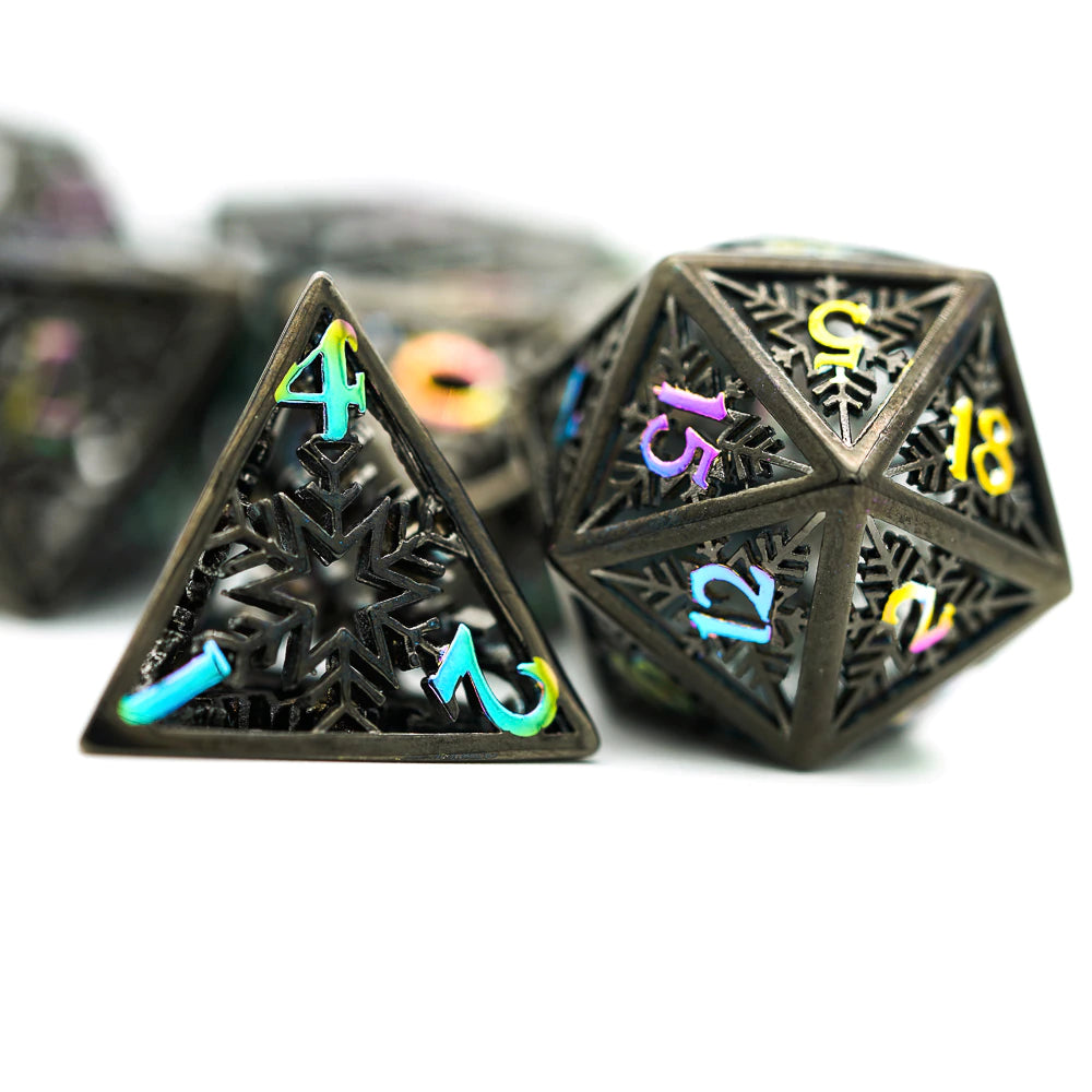 Hollow Metal 7 Pieces Polyhedral Snowflake Theme Dice Set