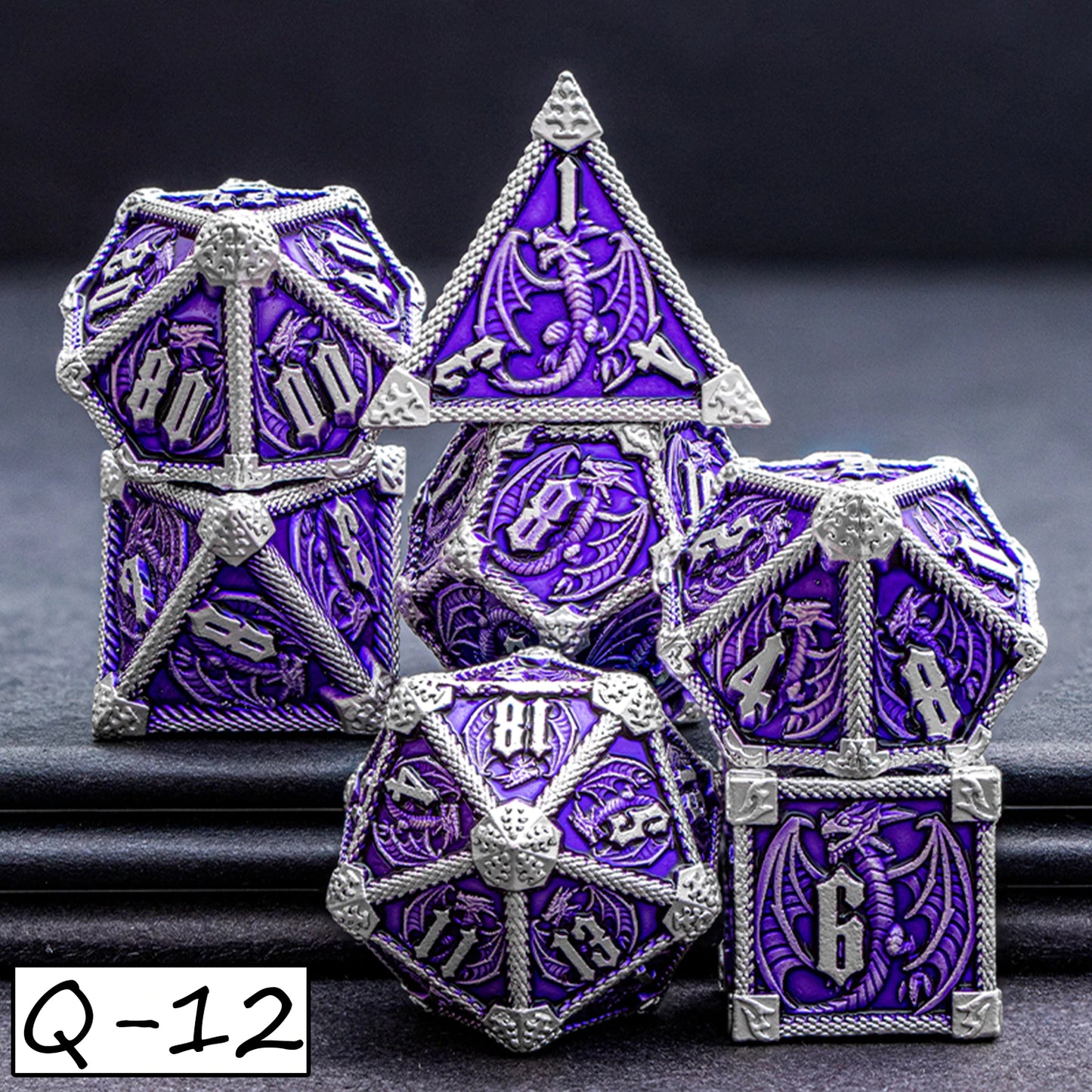 Heavy Metallic Dragon Themed Polyhedral 7 Die / Dice Set