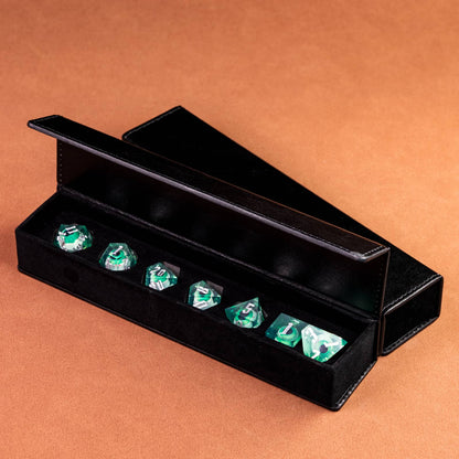 7 Piece Handcrafted Sharp Edged Dice Set With Liquid Core Eyeball