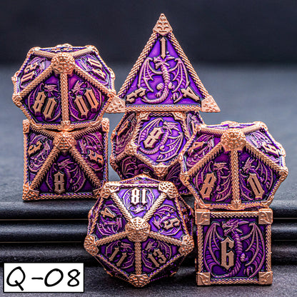 Heavy Metallic Dragon Themed Polyhedral 7 Die / Dice Set