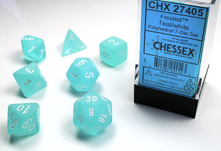 chessex frosted polyhedral dice set teal white