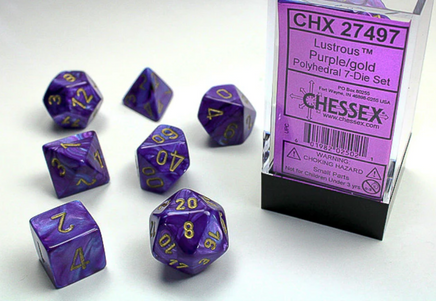 chessex polyhedral lustrous dice set purple gold