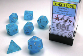 chessex polyhedral luminary dice set sky silver