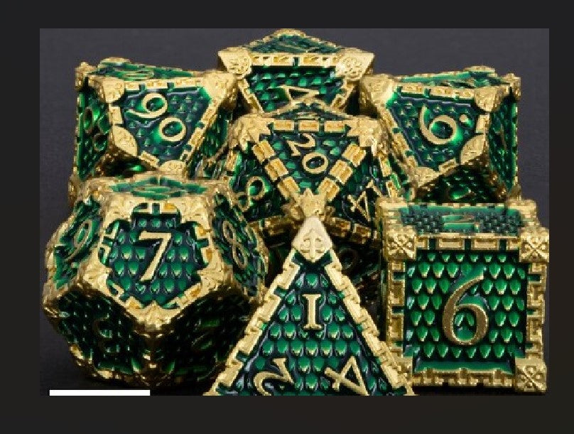 Heavy Metallic Dragon Scale (Dragonscale) Polyhedral 7 Die / Dice Set