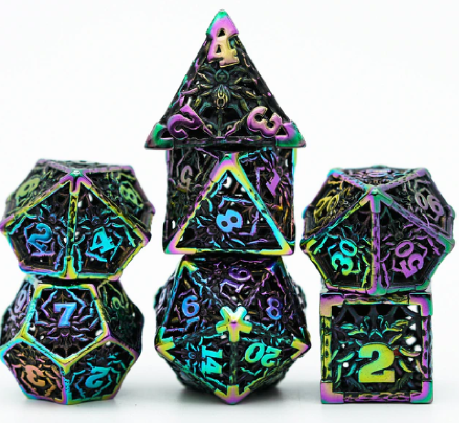 Hollow Metal 7 Pieces Polyhedral Spider Web Theme Dice Set