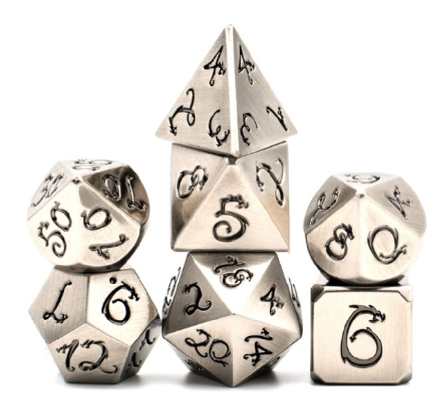 Metal Dragon Font 7 Piece Adventure Dice Set With Bag