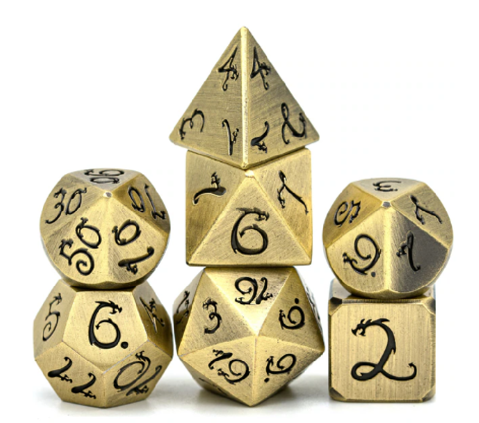 Metal Dragon Font 7 Piece Adventure Dice Set With Bag