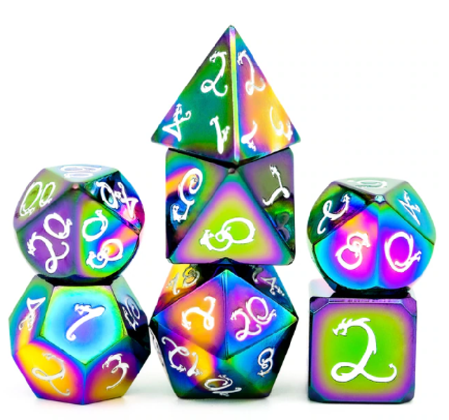 Metal Dragon Font 7 Piece Adventure Dice Set With Bag