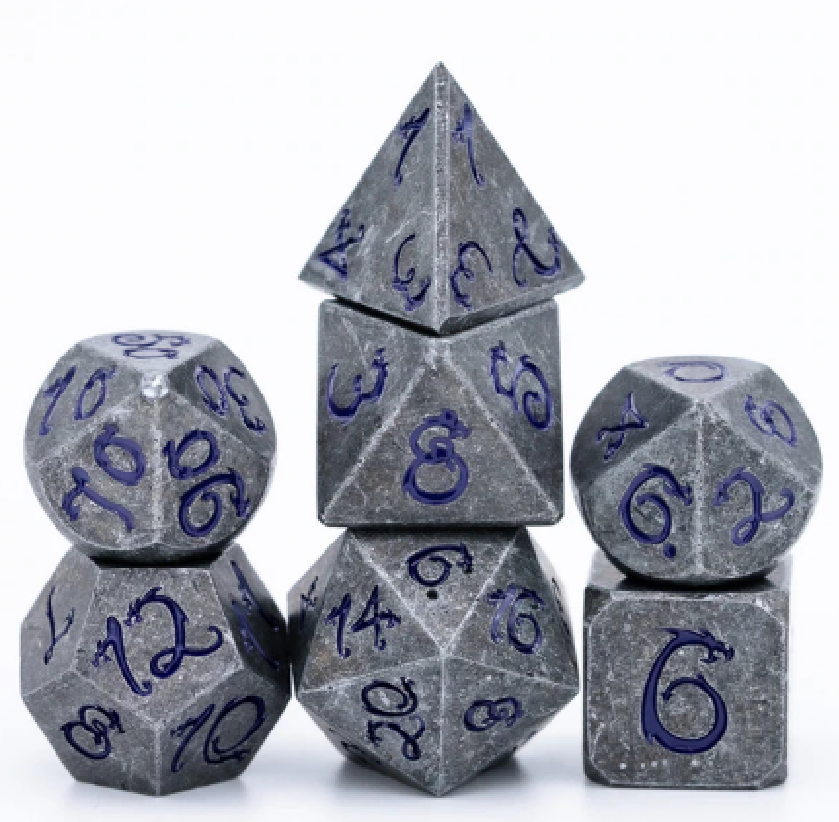 Metal Dragon Font 7 Piece Adventure Dice Set With Bag