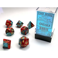 chessex polyhedral gemini dice set red-teal gold