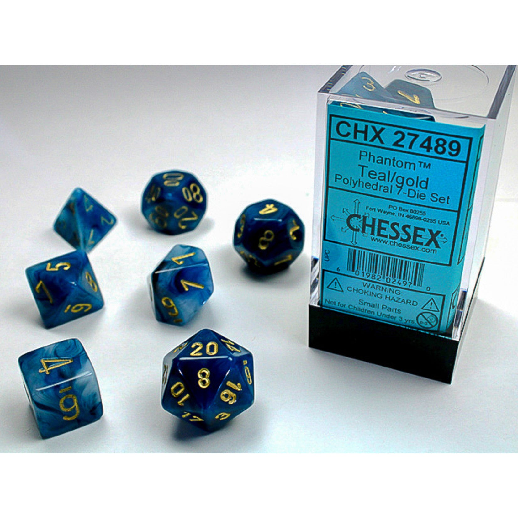 chessex polyhedral phantom dice set teal gold