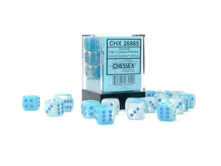 CHESSEX: D6 Gemini™ DICE SETS - 12mm Pearl Turquoise/ light blue