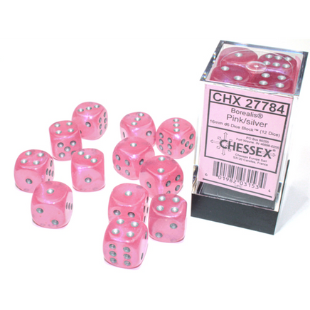 chessex D6 borealis dice set pink silver