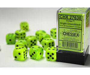 chessex D6 vortex dice set 16mm bright green black