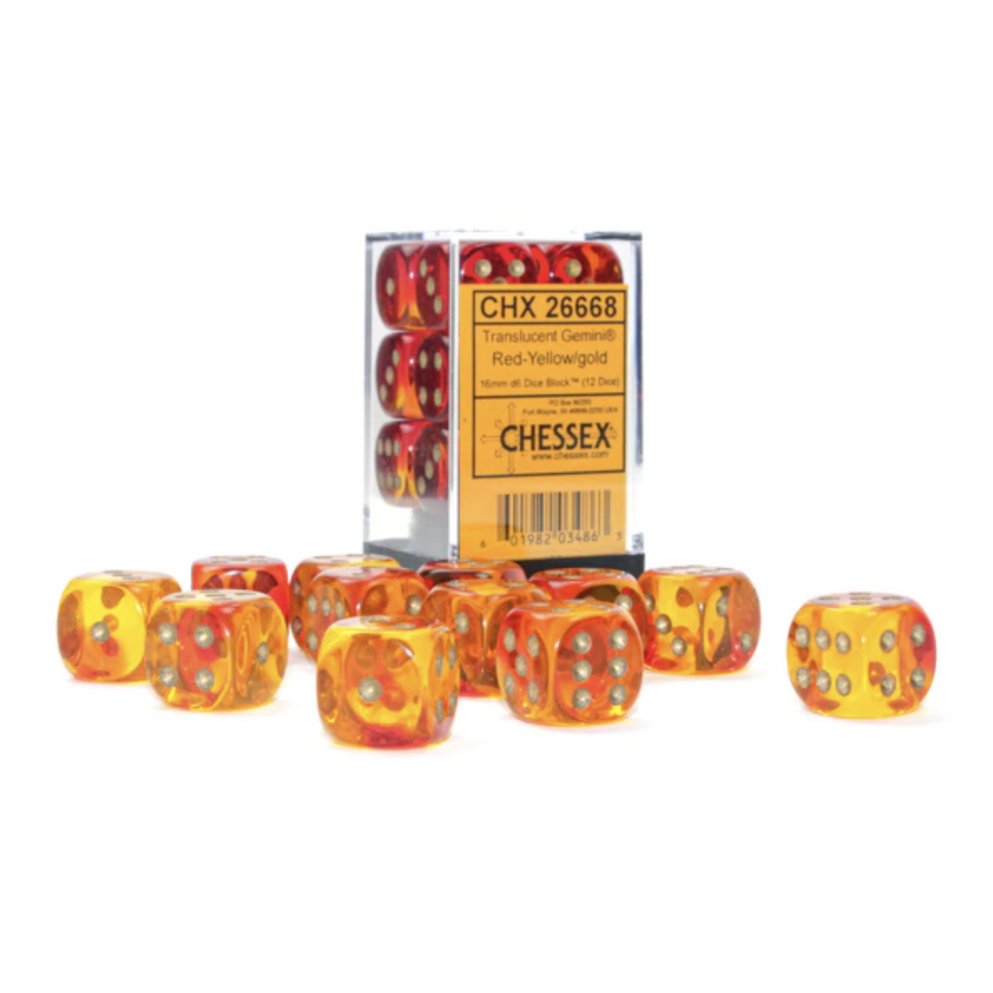 chessex d6 gemini dice set 16mm red yellow gold