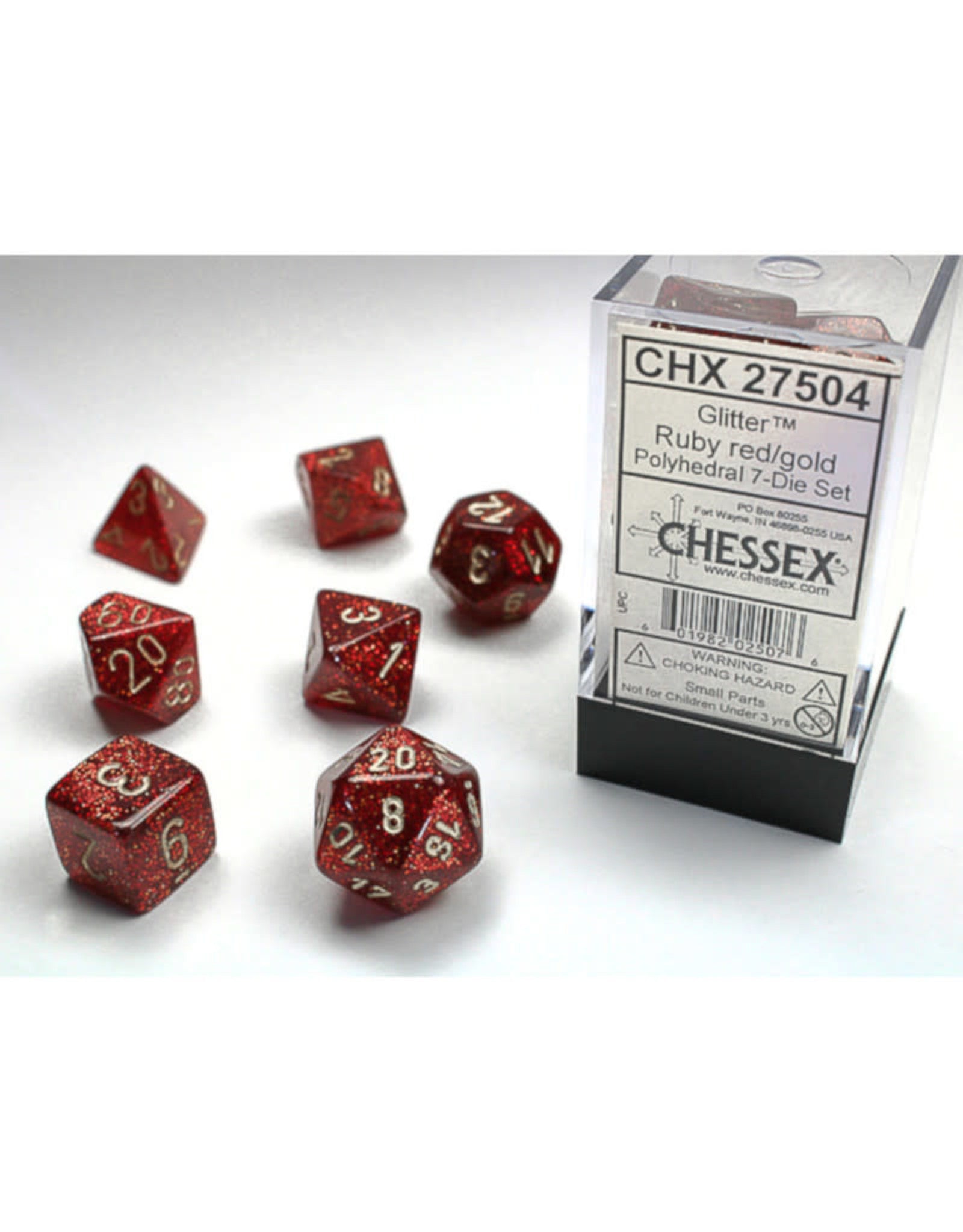 chessex polyhedral glitter dice set ruby red gold