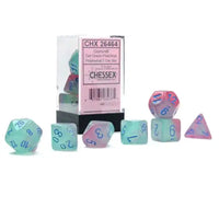 chessex polyhedral gemini dice set gel green-pink blue