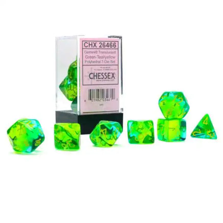 chessex polyhedral gemini dice set green-teal yellow