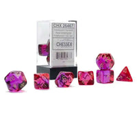 chessex polyhedral gemini dice set red violet gold
