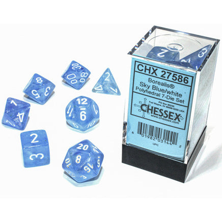 Chessex: Polyhedral Borealis Dice sets sky blue white