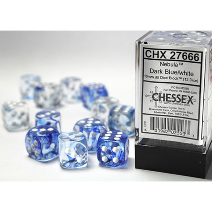 chessex d6 nebula dice set 16mm dark blue white