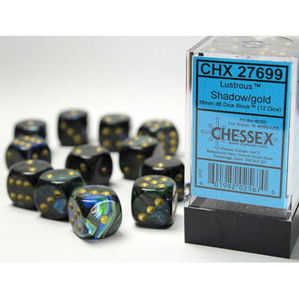 chessex D6 lustrous dice set 16mm shadow gold