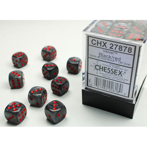 chessex d6 velvet dice sets 12mm black red
