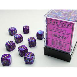 chessex d6 lustrous dice set 12mm purple gold
