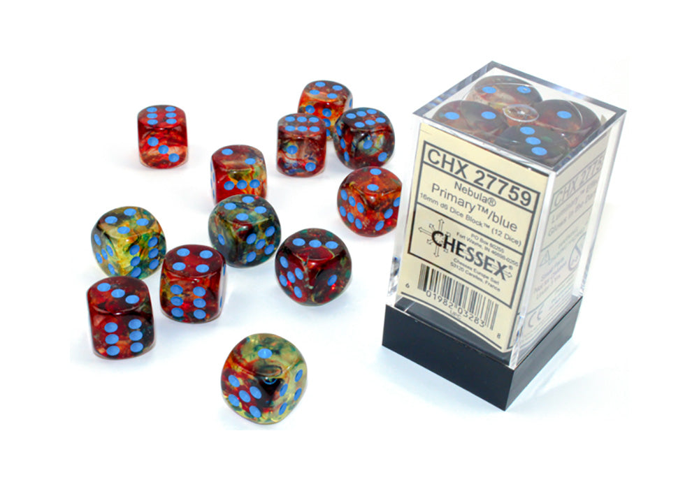 chessex d6 nebula dice set 16mm primary blue