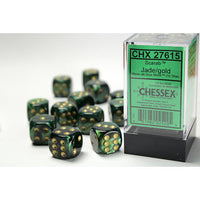 chessex D6 scarab dice set 16mm jade gold