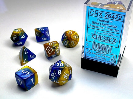 chessex polyhedral gemini dice set blue-gold white