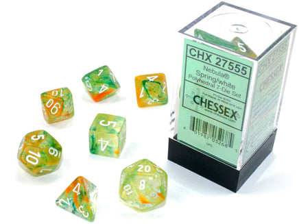 chessex polyhedral nebula dice set spring white