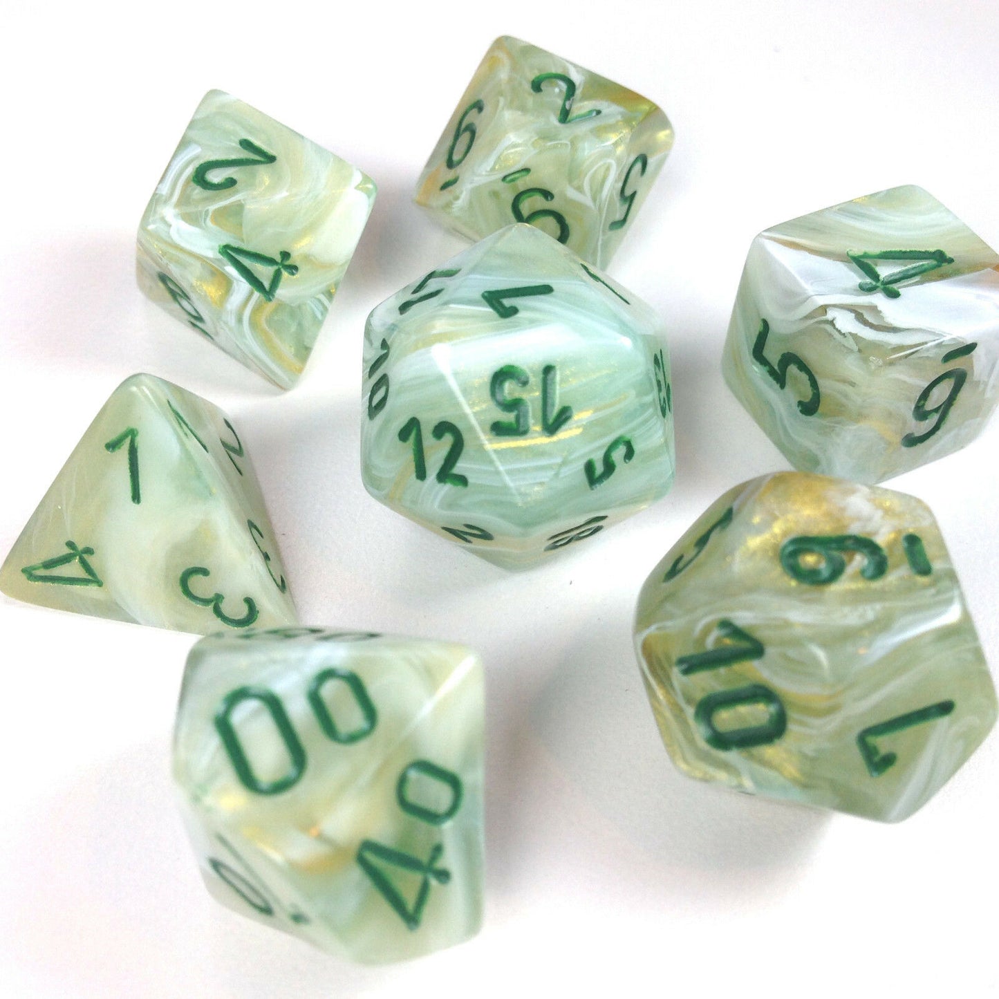 Chessex: Polyhedral Marble Dice sets - 10mm green dark green