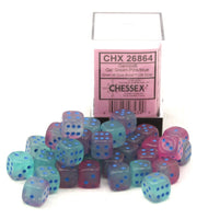 CHESSEX: D6 Gemini™ DICE SETS - 12mm Gel Green-Pink/Blue
