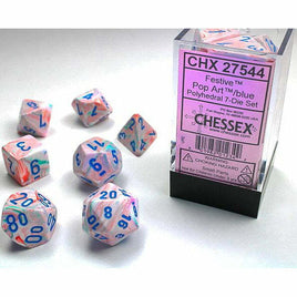 chessex polyhedral festive dice set pop art blue