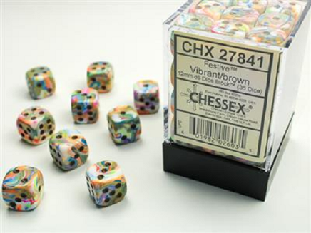 chessex D6 festive dice set 12mm vibrant brown